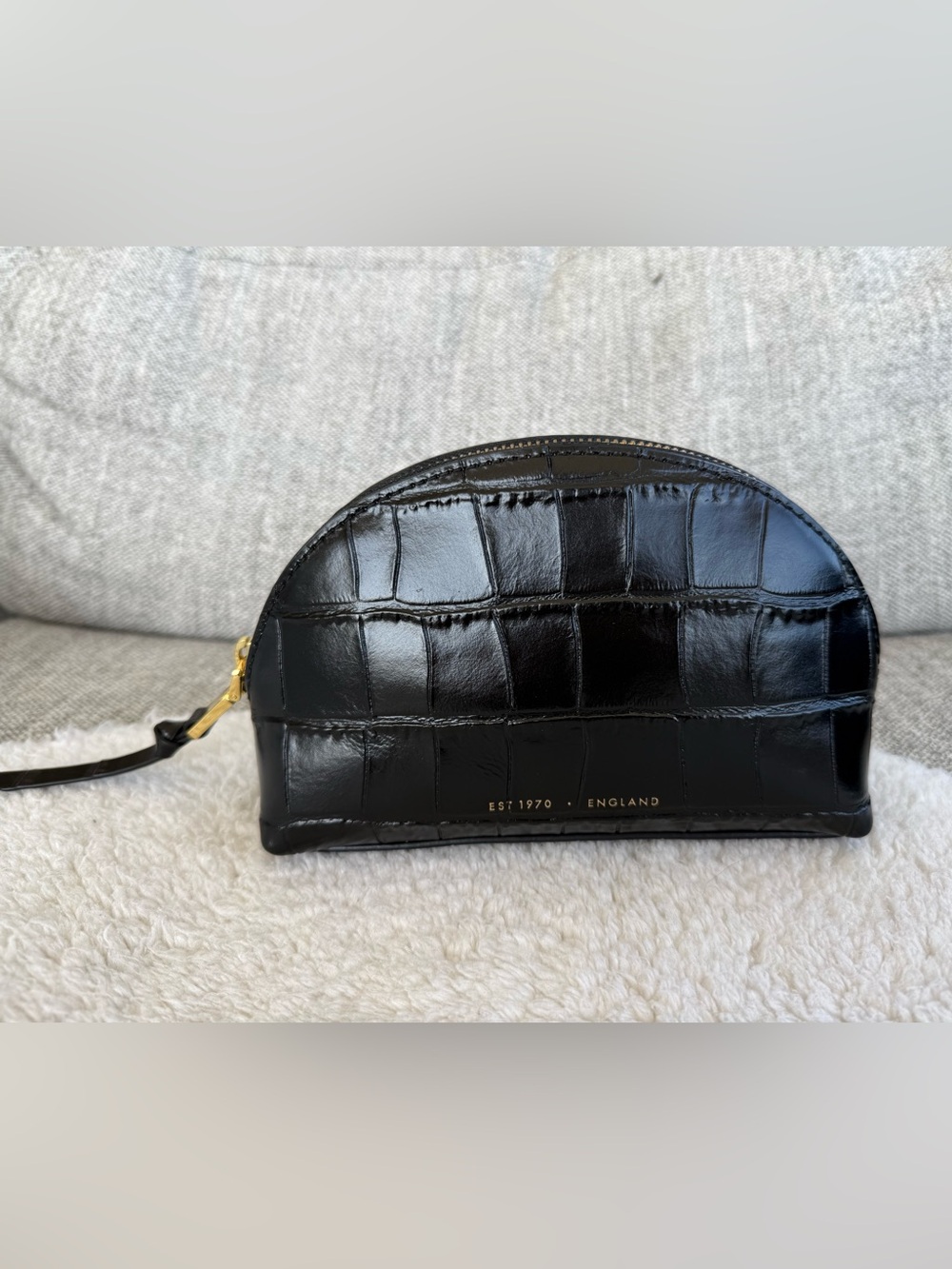 Jigsaw London - Black Croc-Embossed Half-Moon genuine leather Pouch with gold